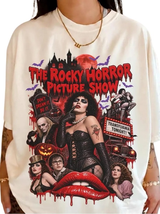 Gildan Tops - Off White Rocky Horror Picture Show Graphic Tee with Red & Black Artwork